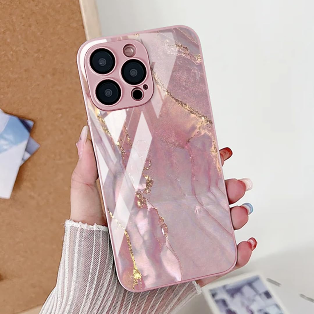 Coque iPhone 13 Pro Max en verre de qualité premium rose minimaliste - 5