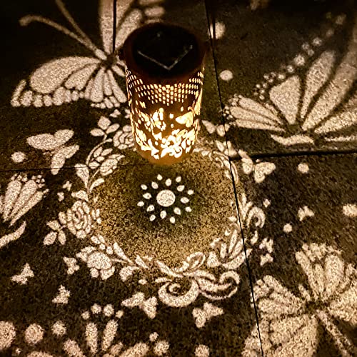 Solar Lanterns Outdoor Hanging Lantern Lights, Butterfly Hollowed-Out Metal Decor Lantern, Waterproof Led Decorative Garden Light - Delicate Garden Decoration For Patio, Yard, Pathway, Landscape #TOP3