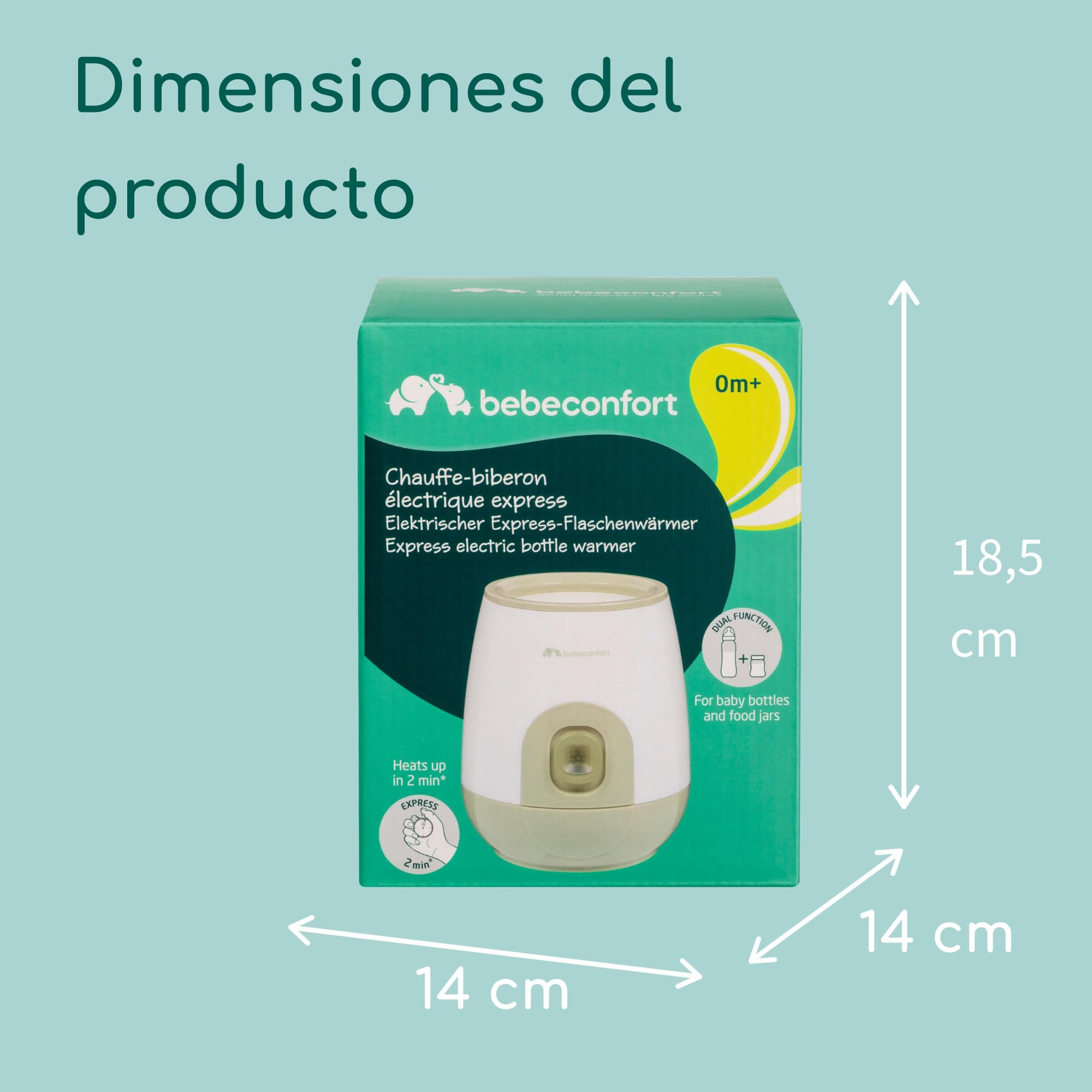 Bebeconfort Calientabiberones Eléctrico Express, Calientabiberones para Bebés, Calentamiento Rápido, Fácil de Usar, Blanco & Verde