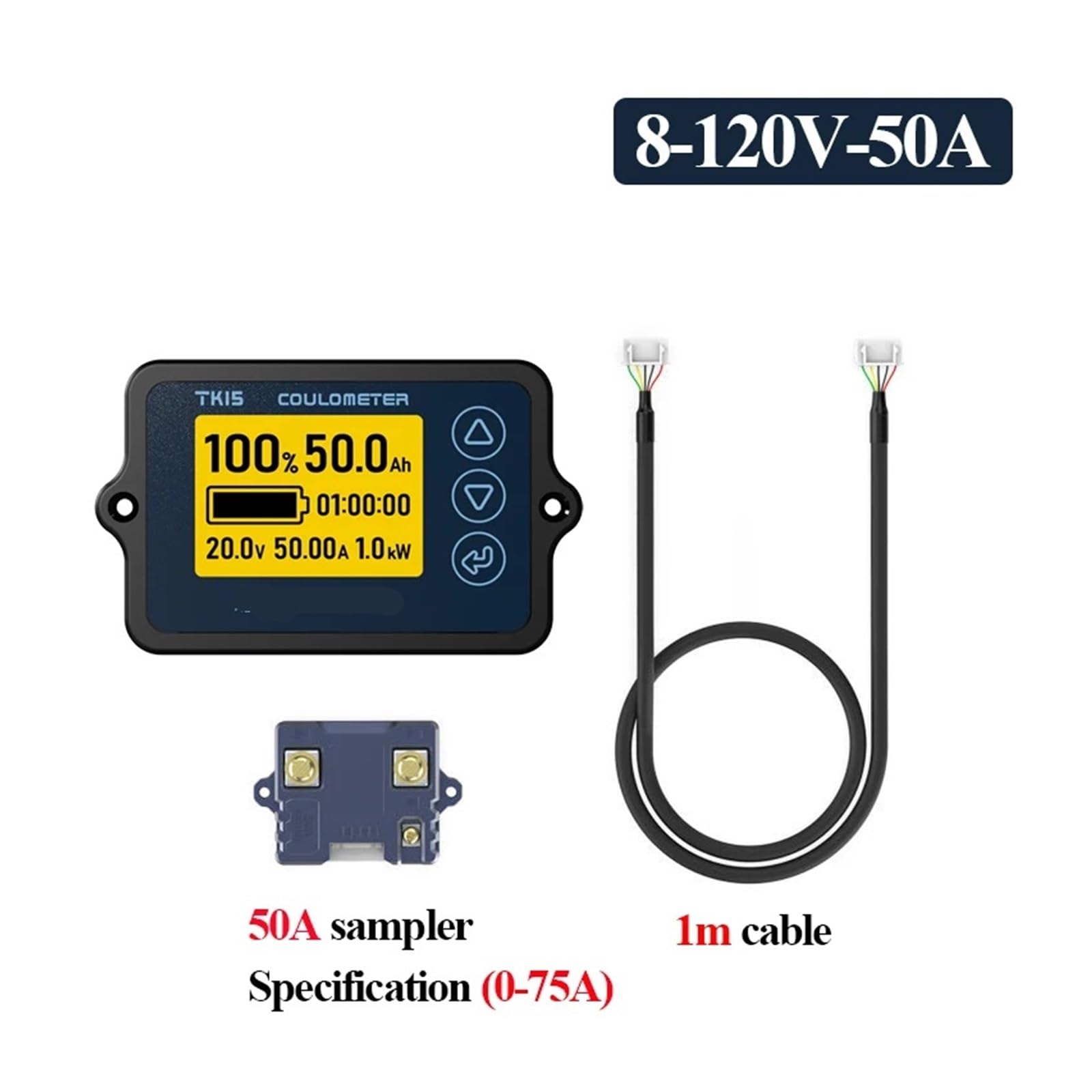Coulometer DC 8-120V Battery Capacity Indicator Professional Precision Vehicle Battery Capacity Tester Voltage Current Indicator(50A(0-75A))