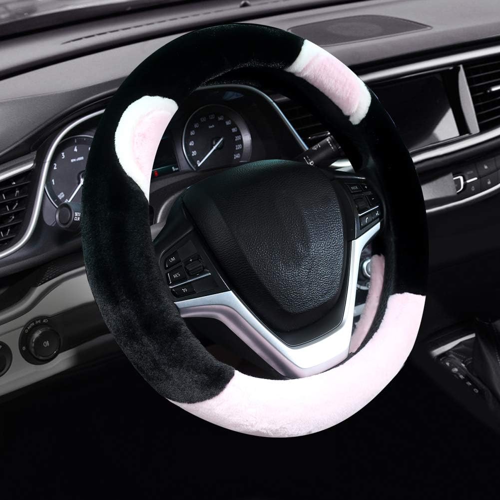 Valleycomfy Fluffy Steering Wheel Cover for Women Soft Fuzzy Steering Wheel Cover Winter Warm Car Wheel Cover Universal Fit 15 Inch Pink