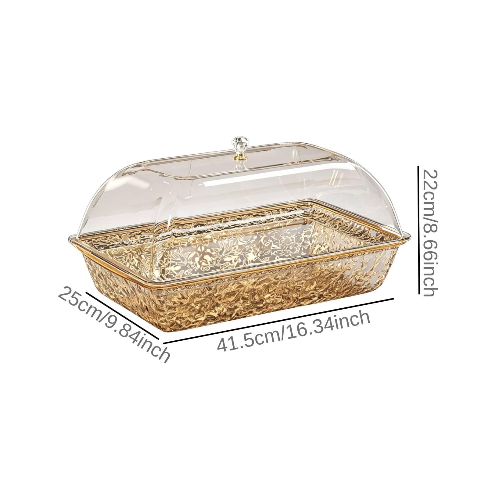 Vassoio per Servire Vassoio Portavivande con Coperchio Ermetico Portata Grande Rettangolare in PETG Design Pratico Adatto, Oro