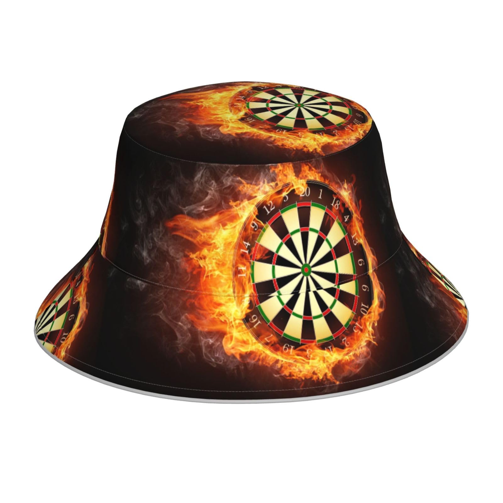 Poadnly Unisex As Picture Flaming Dartboard Fire Dart Board 3D, Adult Bucket Hat Sun Hat Night Reflective Running Cap Fisherman Hats
