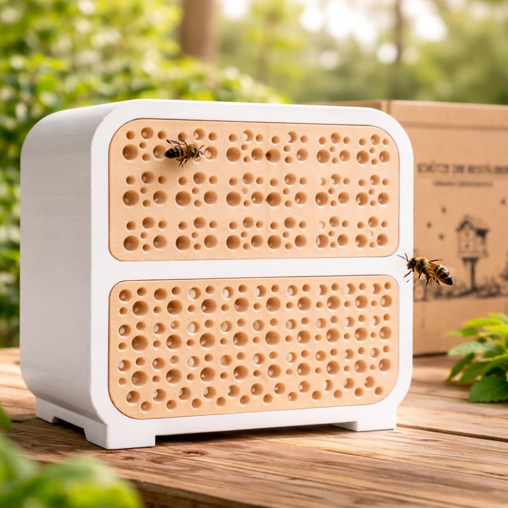 Wildbienenhotel/Bienenhotel für Garten & Balkon - Nisthilfe für Wildbienen - Insektenhotel mit Nistblöcken - Urbanes Bienenhaus - Unterstützung für Bestäuber