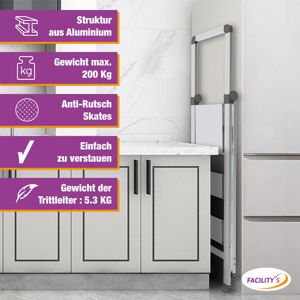 Extra schlanke 3-stufige Trittleiter aus Aluminium
