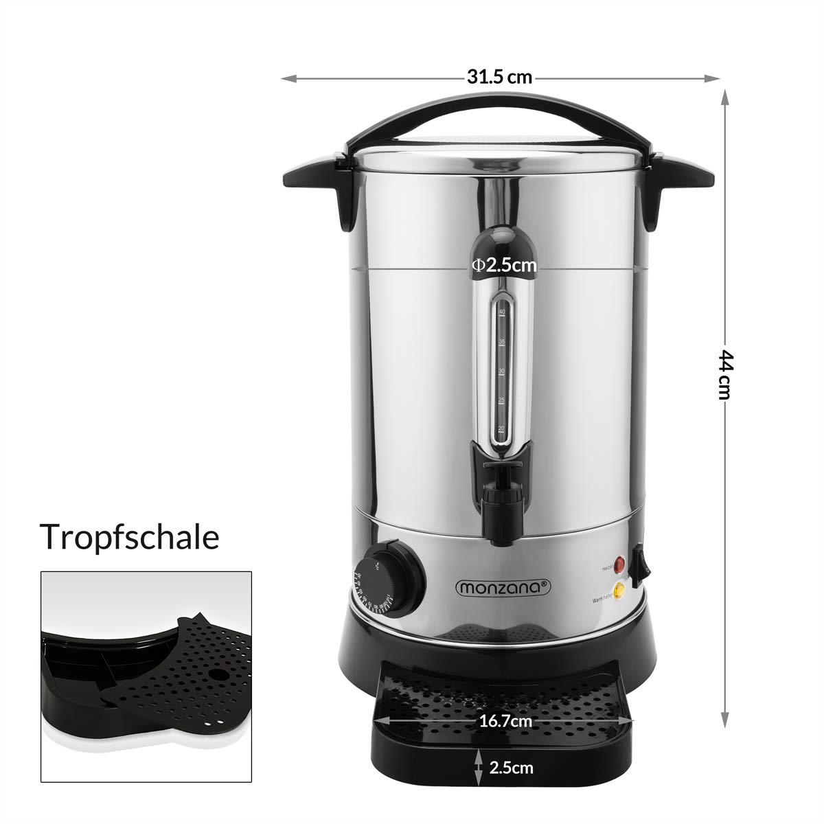 MONZANA® Bollitore per Vin Brulé 8,8L con Rubinetto 30 Tazze Acciaio Inox Regolazione 30-110°C Erogatore Bevande Calde Punch