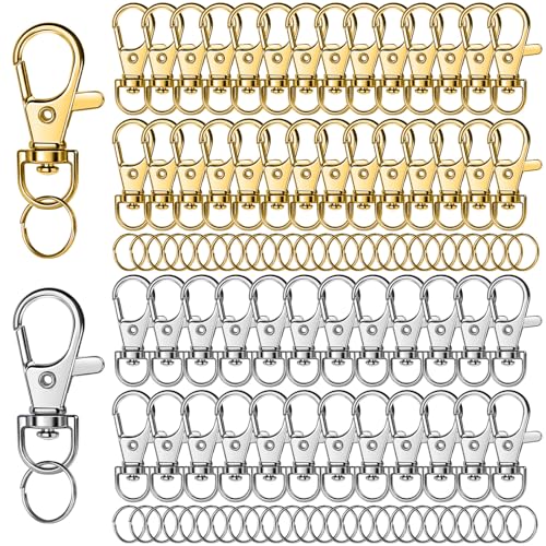 LEOBRO 100PCS Lobster Claw Clasps and Key Rings Keychain Making kit Keychains Clips and Key Chain Ring for Key Chain Jewelry Making Art Crafts Gold & Silver