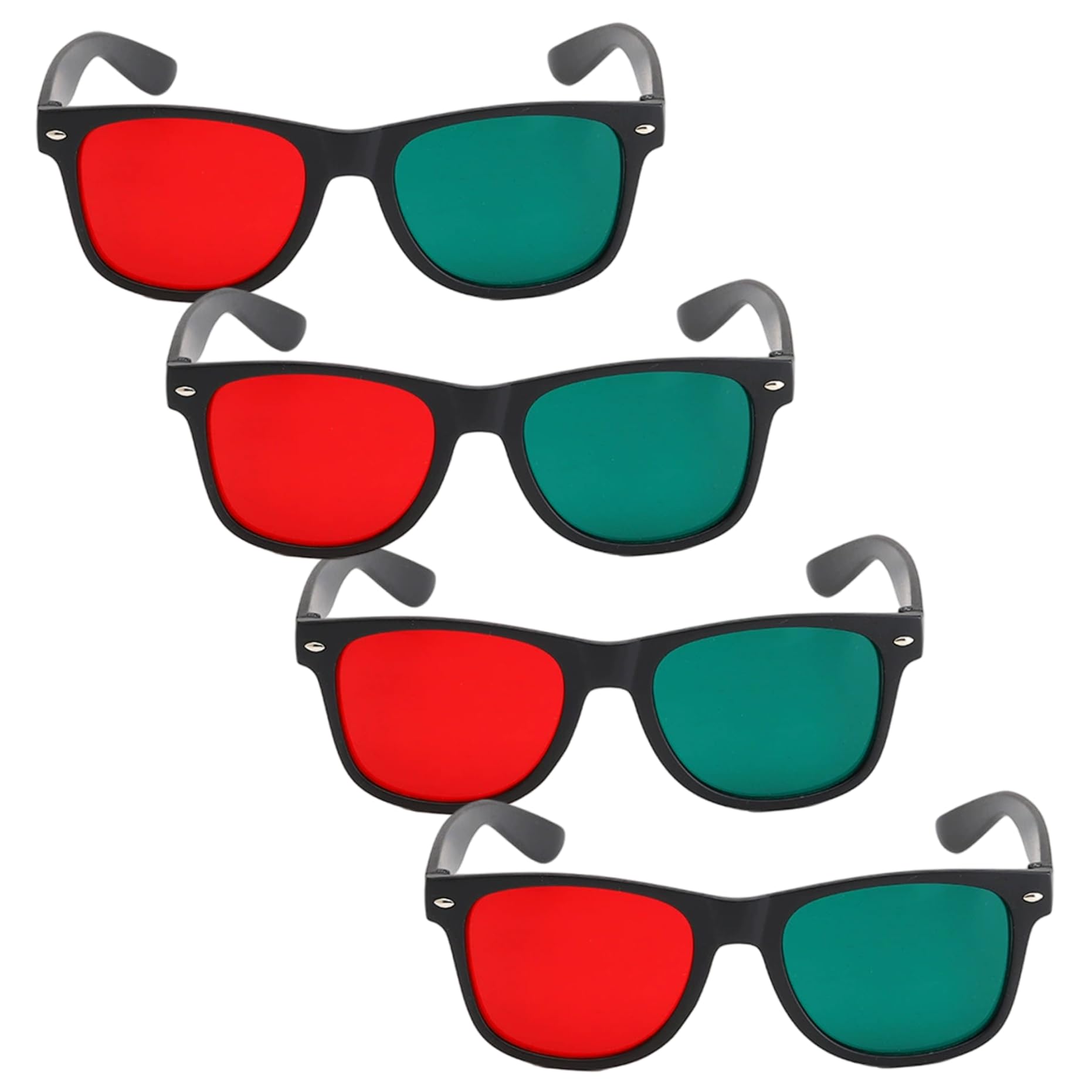 Occhiali 3D da 4 pezzi, occhiali 3D con montatura nera, rosso verde, per giochi TV, film in DVD, anaglifi dimensionali e da allenamento per l'ambliopia