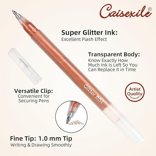 Miniatura 3 de Juego de 12 bolígrafos de gel con purpurina amarilla, punta fina de 0.039 pulgadas para papel negro y papel blanco, bolígrafos de gran capacidad