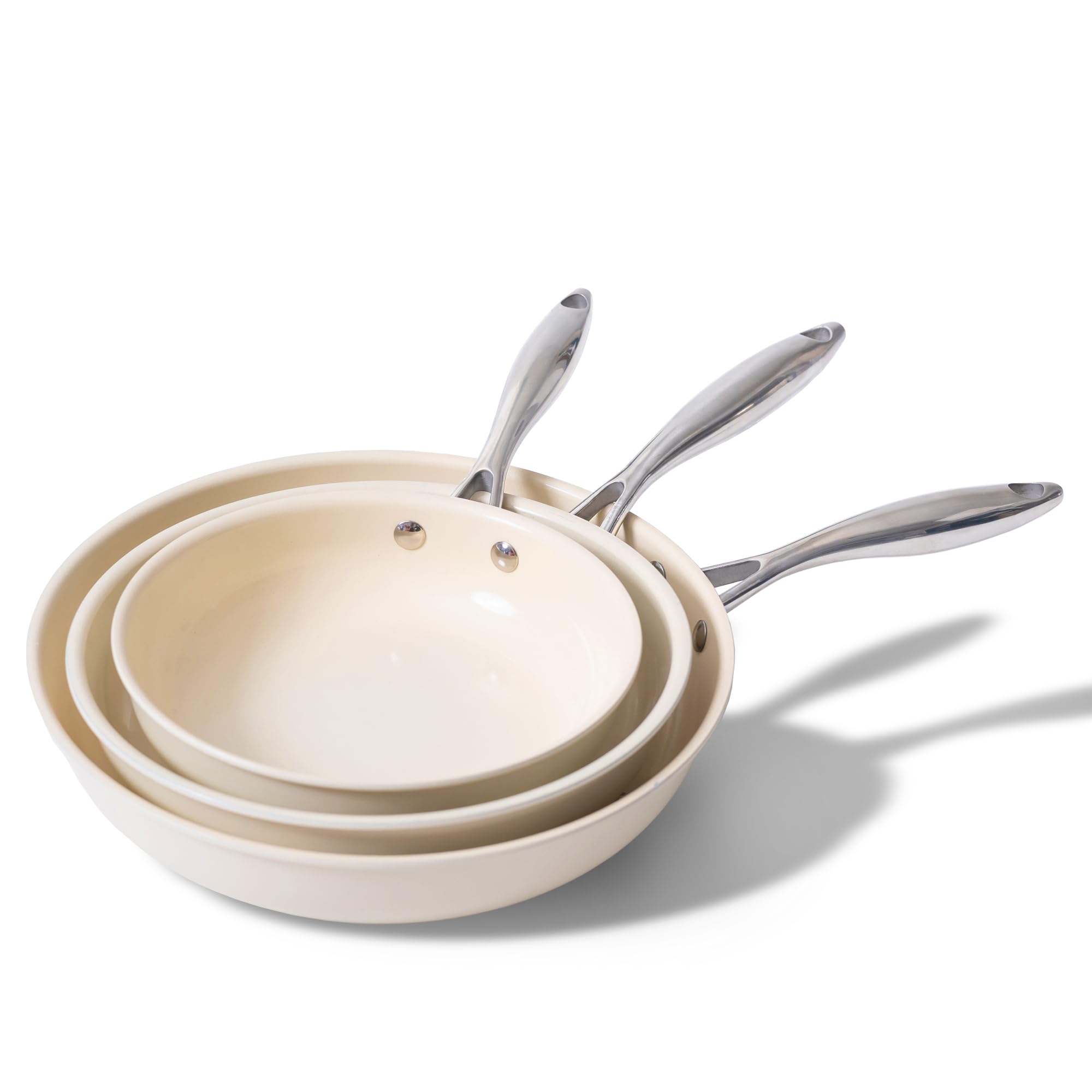 UUKRAVE Non Stick Frying Pan Set, Ceramic Frying Pan, Healthy & Non-Toxic, 20cm 24cm 28cm Ceramic Pan for Cooking with Stay Cool Handle, PFAS/PTFE/PFOA-Free, 8" 9.5" 11" Skillet Set, Oven Safe, Cream — image 1