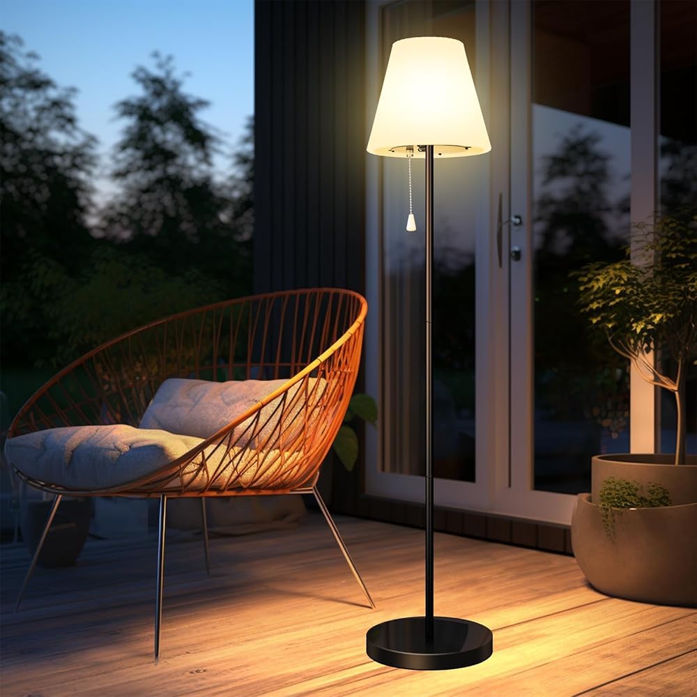 Lámpara de pie solar para exterior con sensor de luz, IP65 resistente al agua, USB recargable, brillo regulable en blanco cálido y RGB, lámpara de pie inalámbrica apto para uso en interiores
