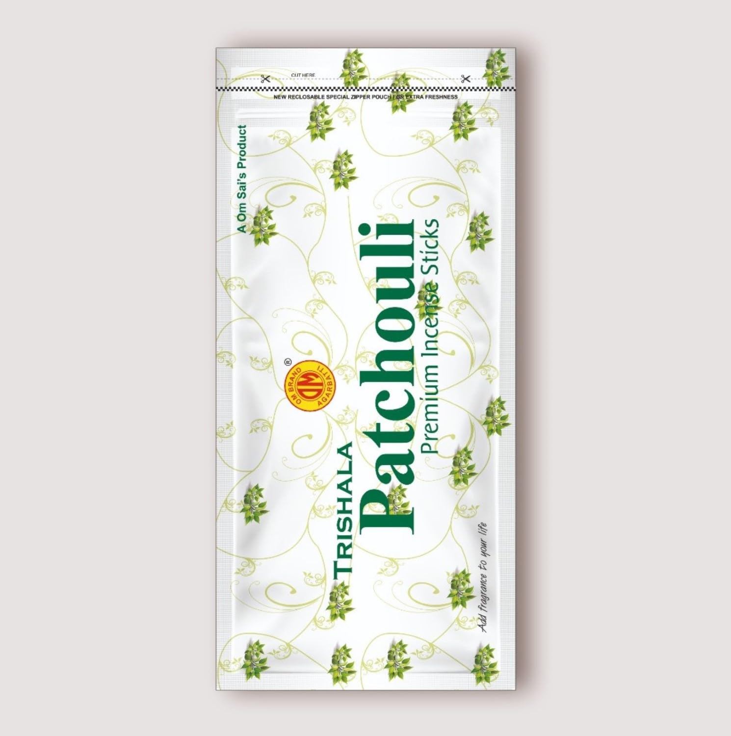 Om Sai's Trishala Patchouli Fragrance Agarbatti for Pooja, Low Smoke Incense Sticks | Long-Lasting Fragrance with Essential Oils & Natural Fragrance Perfect for Home and Office Use - 70 Sticks