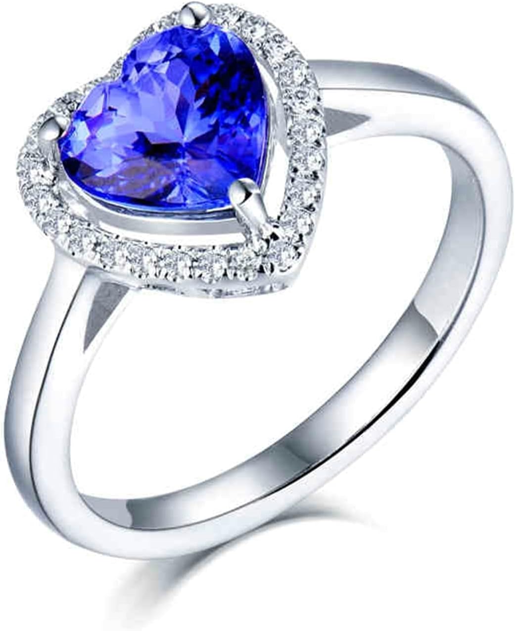 Engagement Ring 18K White Gold, Vintage Engagement Rings Simple Style Heart Shape Rings Promise Gifts for Women