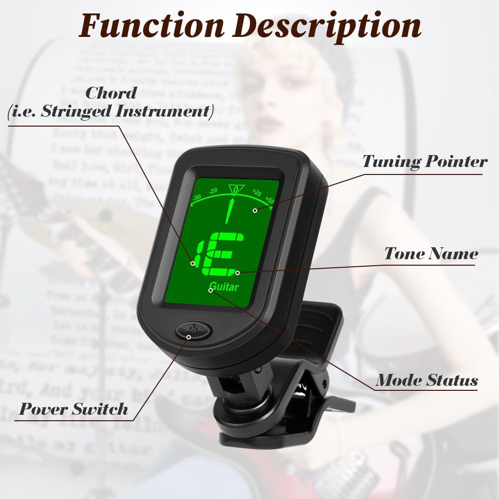 AMFUN Guitar Tuner Clip On, Digital Tuners of Guitar Accessories with LCD Display - Image 3