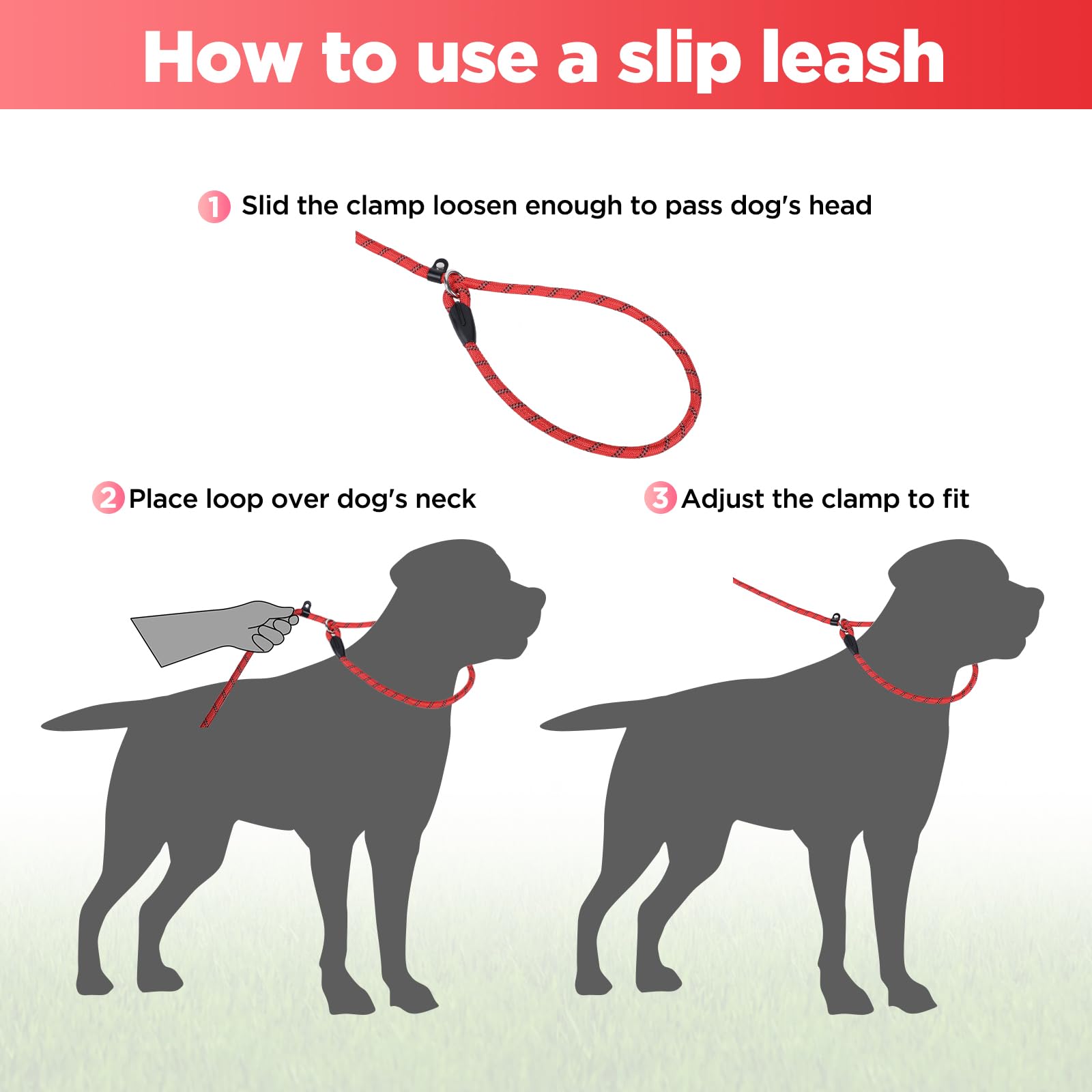Loutep Slip Lead For Dogs-1.8m Long Rope Dog Leash With Reflective Stitching Slip On Easily With No Collar Or Harness Needed Anti-Choke Dog Slip Lead Ideal For Small Puppy Large & Medium Dogs Training - Image 4