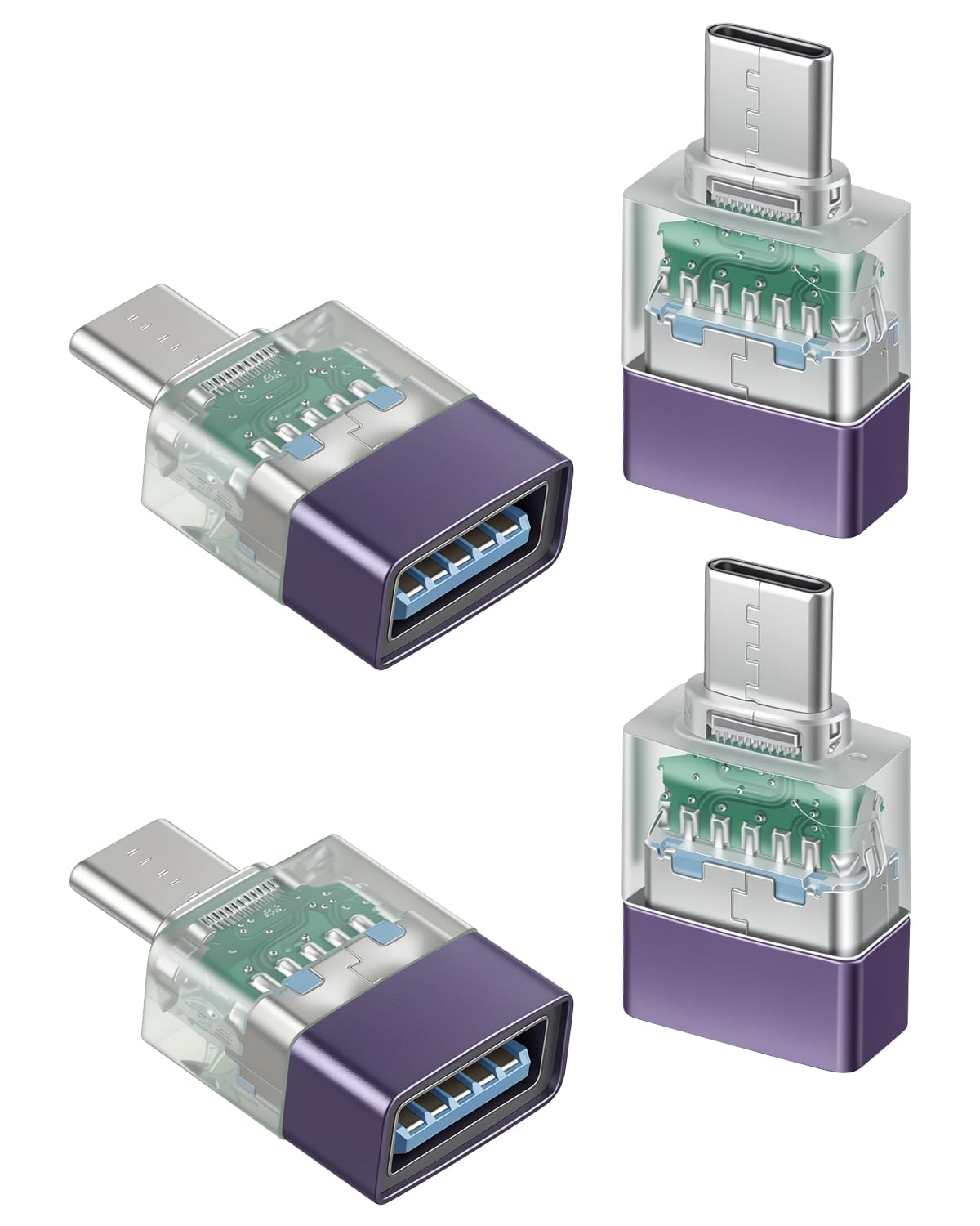 GELRHONR Purple USB C to USB 3.0 Adapter 10Gbps,OTG with LED Indicator