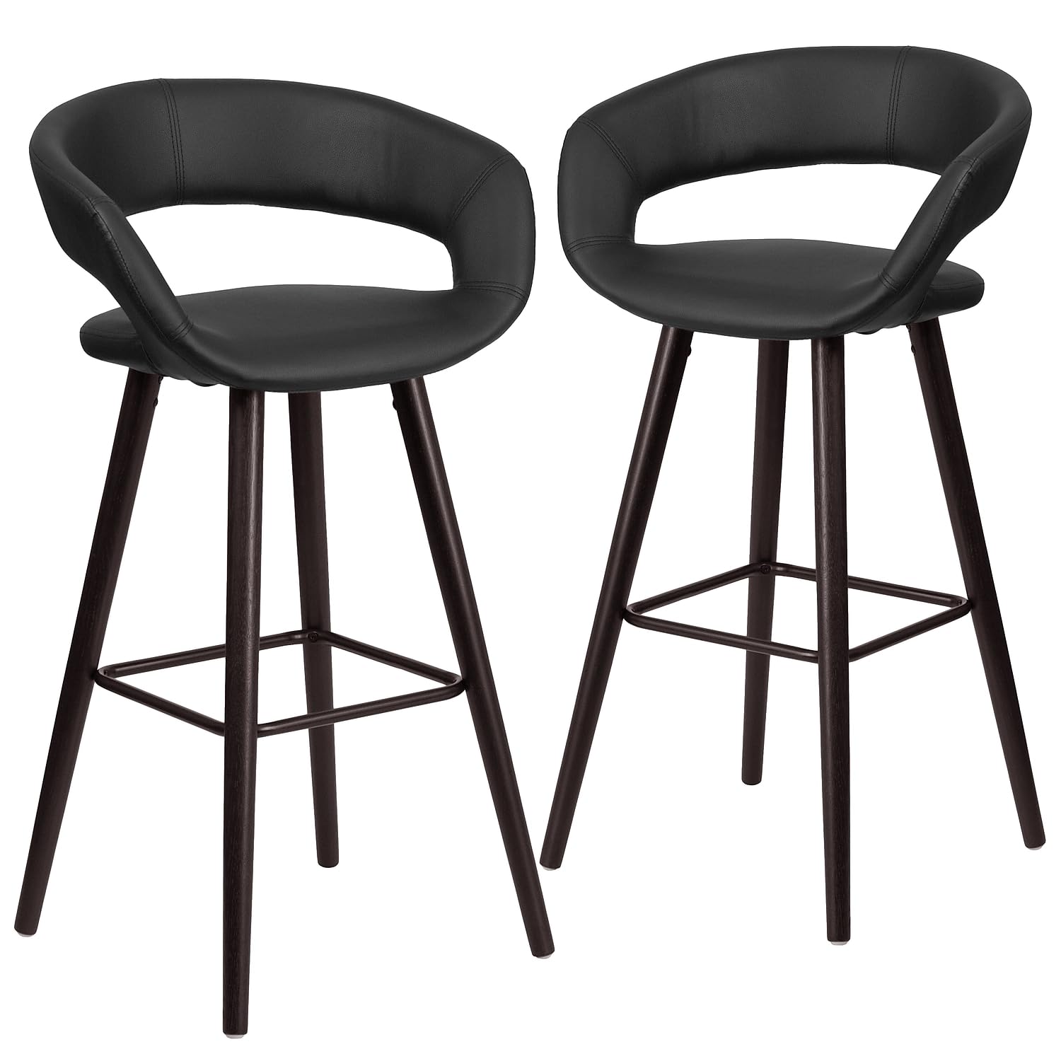 Flash Furniture Brynn Series - Juego de 2 taburetes de Bar contemporáneos de Madera de Capuchino de 29 Pulgadas de Alto en Vinilo Negro