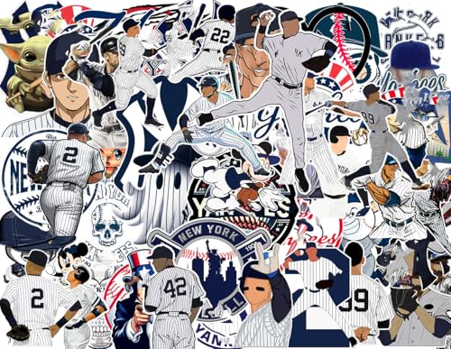 Image of 50 PCS American Sport Team Stickers Pack for Water Bottle, Laptop, Bicycle, Computer, Motorcycle, Travel Case, Car Decal Decoration Sticker (50 Pcs Baseball New York Stickers)