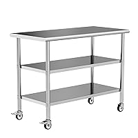 Vista 20 de Mesa de trabajo de acero inoxidable con ruedas, mesa de preparación de cocina NSF de 24 x 36 pulgadas con estante inferior ajustable