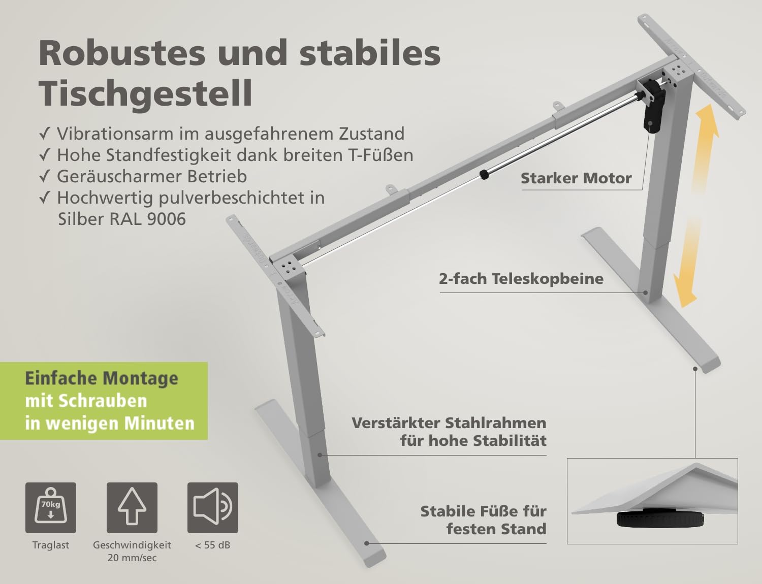 KRIEG HighDesk SMART Höhenverstellbarer Schreibtisch 180 x 80 cm I Silber + Ahorn - Elektrischer Sitz- & Stehtisch mit Tischplatte - Stehschreibtisch Elektrisch Höhenverstellbar