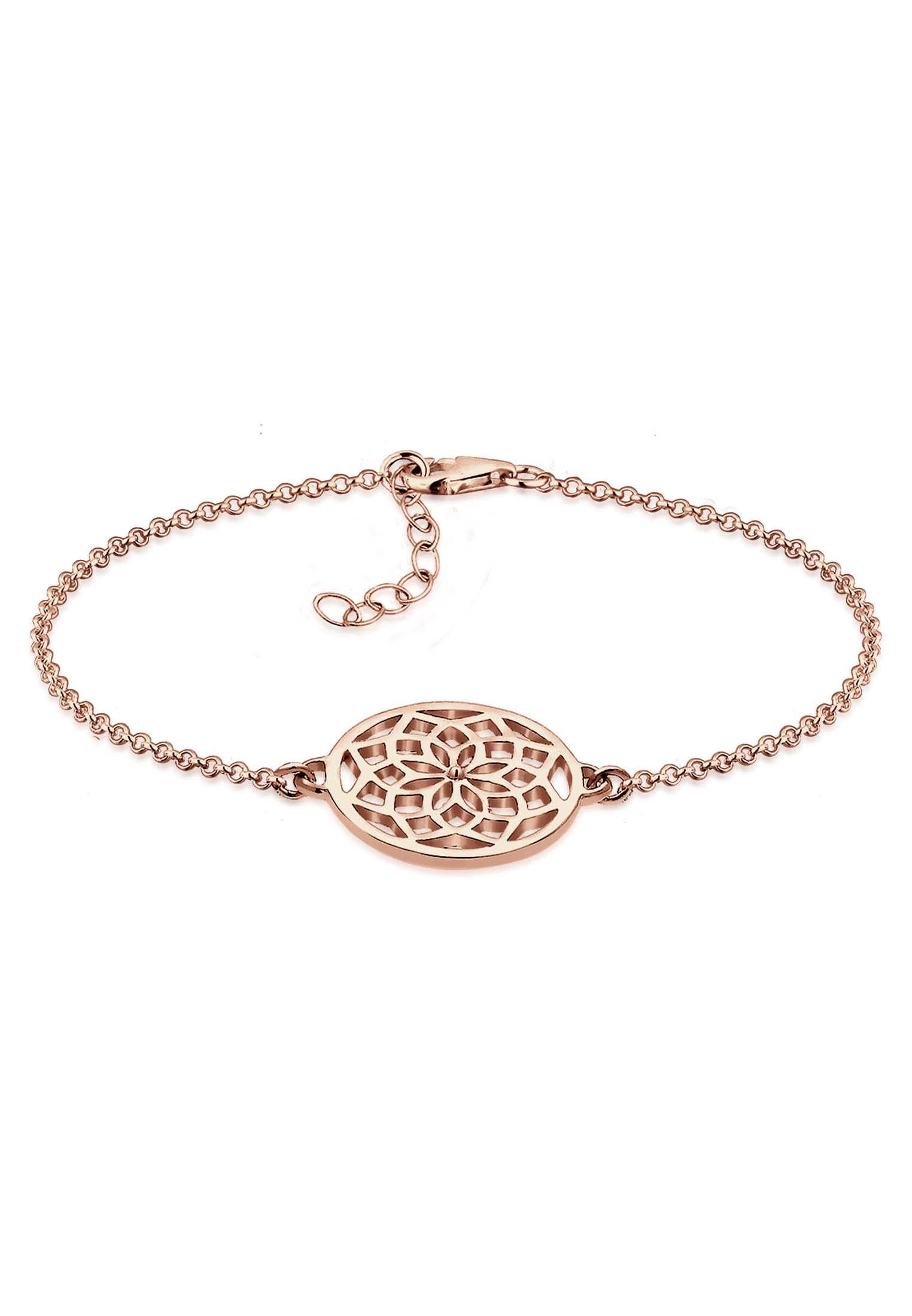 Elli Women Genuine Jewellery Wristwear Link & Chain Bracelets Ornament Dreamcatcher Orient 925 Sterling Silver Gold Plated Rose 17 cm