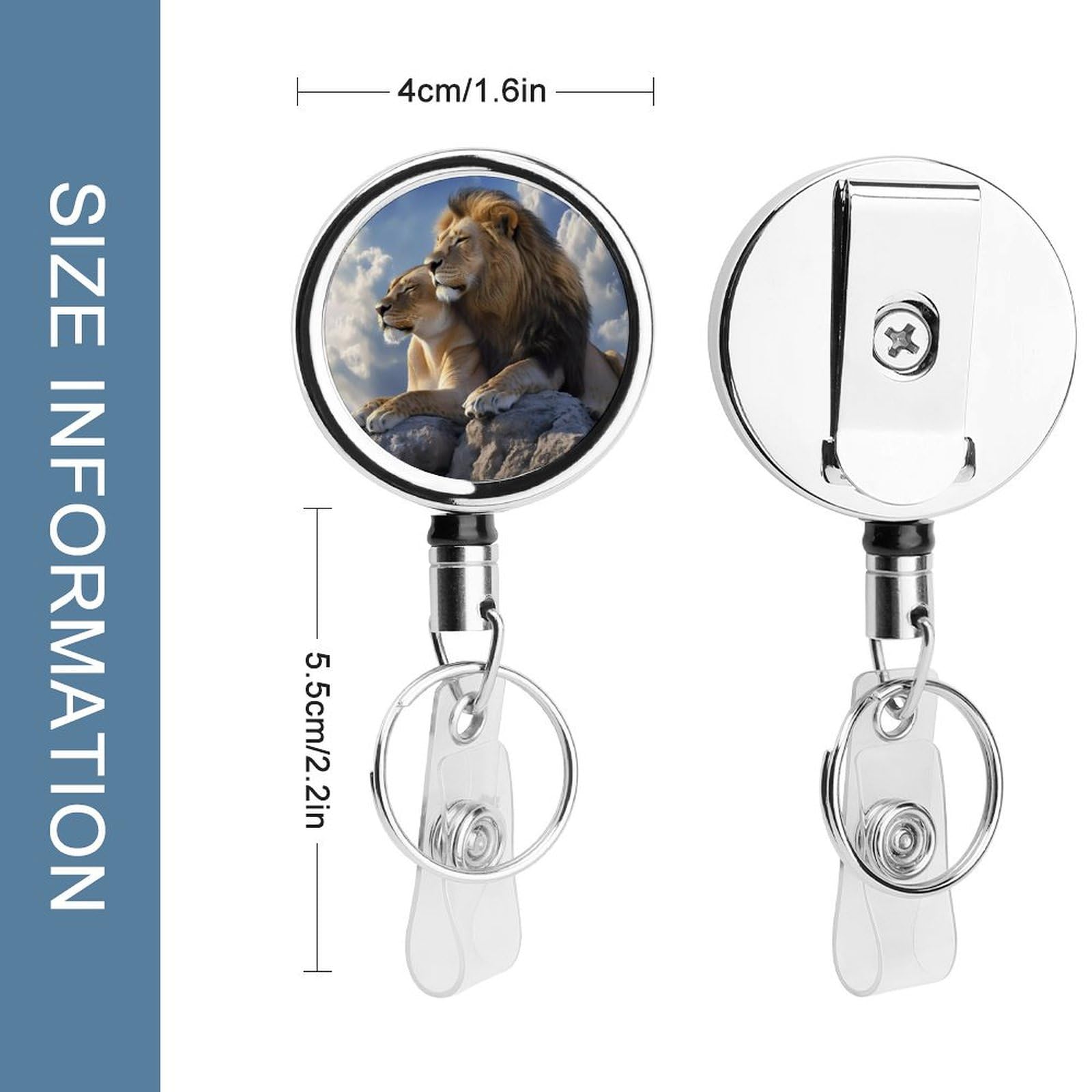 Animal Lion Love Retractable Badge Holder Metal ID Name Holder Key Ring with Belt Clip
