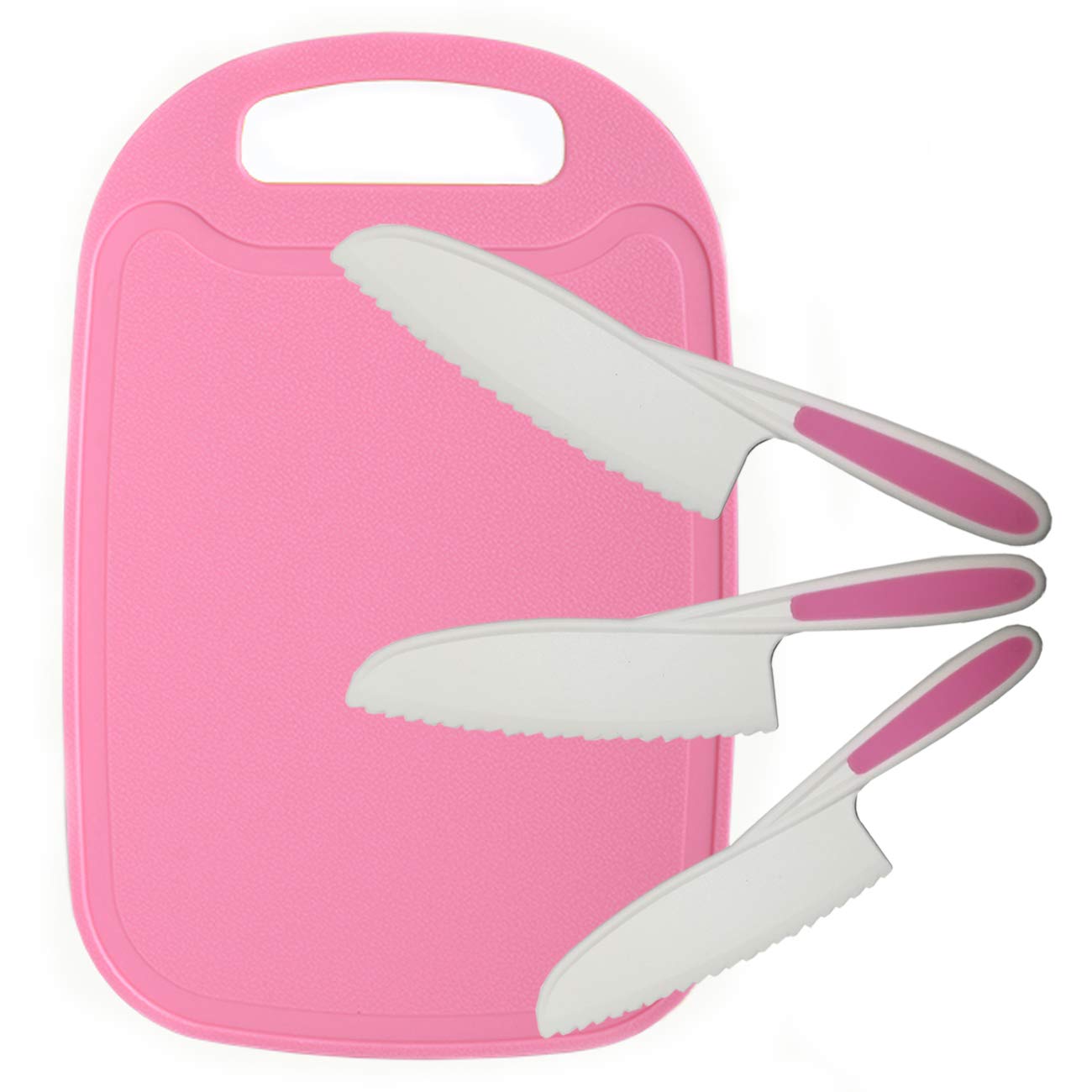 Home Servz Lettuce Knife 3 Sizes and Cutting Board Set - Serrated Nylon Plastic Knife - Children's Cooking Salad Knives - Chopping Board & Knives Sets BPA-Free Kids Safe Use