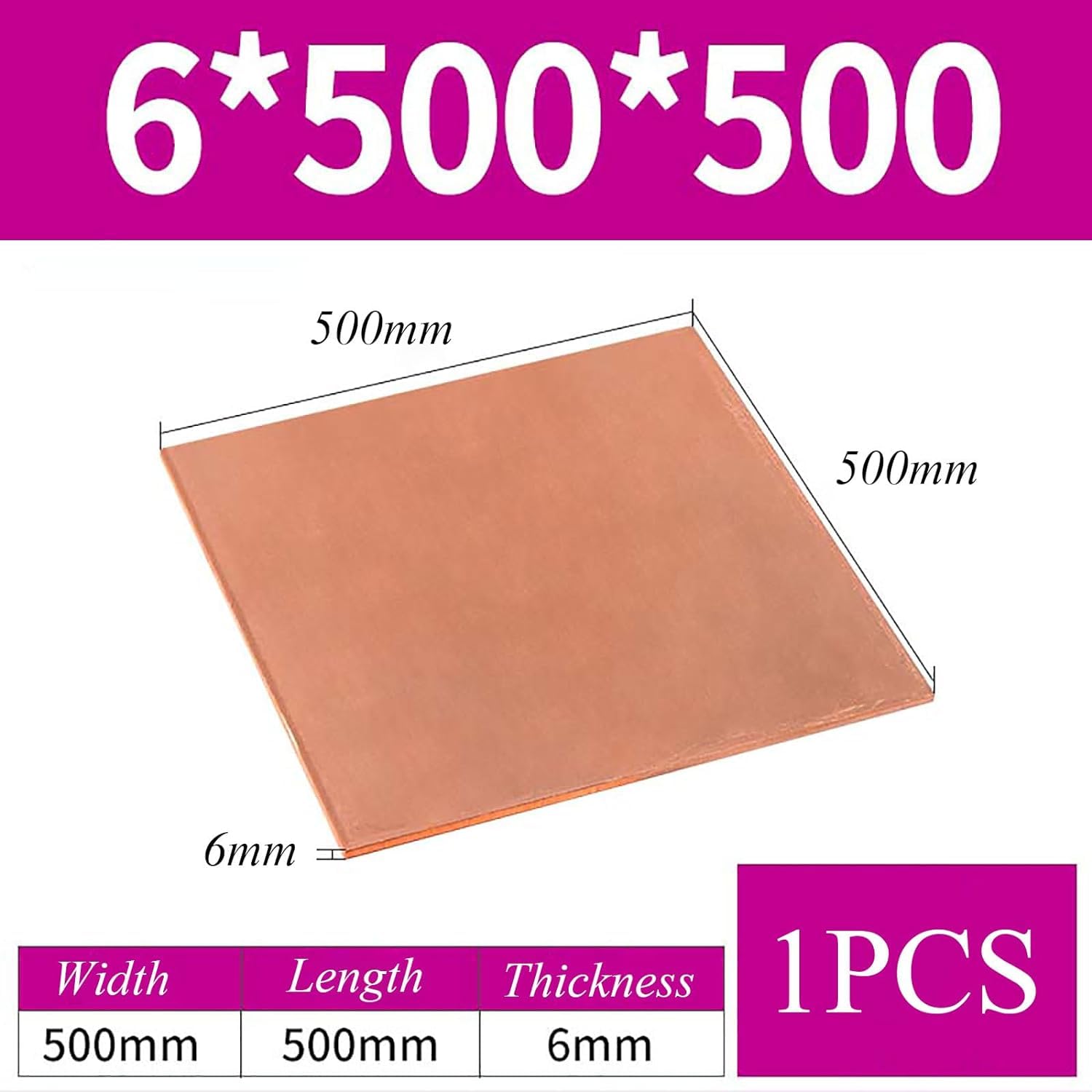 Blacha z czystej miedzi, grubość 6 mm, blacha miedziana do rzemiosła, biżuterii, napraw, elektryki, przemysłu, 6 * 300 * 300 mm(6 * 500 * 500mm)