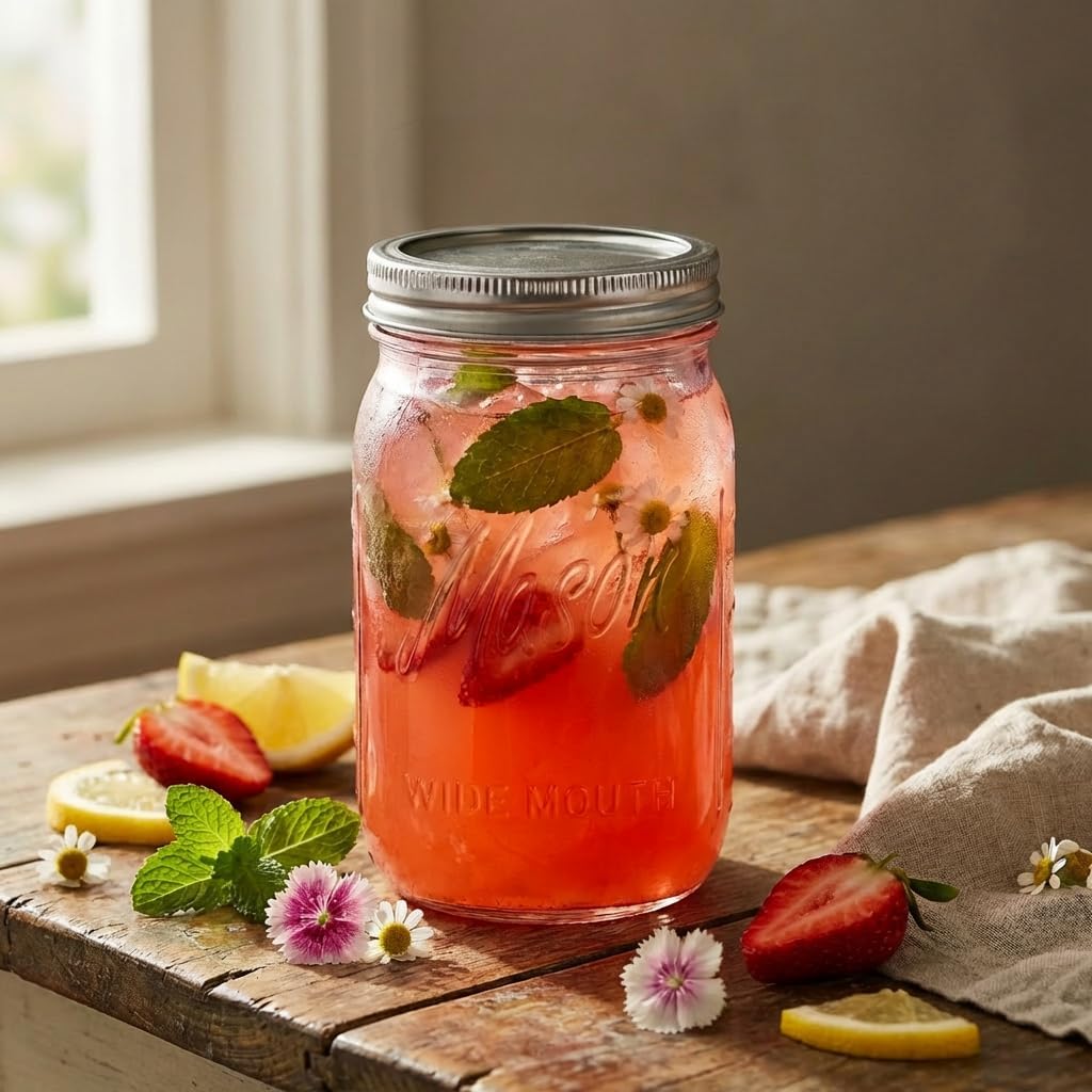 Rubtlamp Pink Mason jar 32 oz, 12 Pack Glass Jars - Wide Mouth Mason Jars with Airtight Lids for Pickling, Fermenting, Food Storage&DIY Crafts, Microwave & Dishwasher Safe