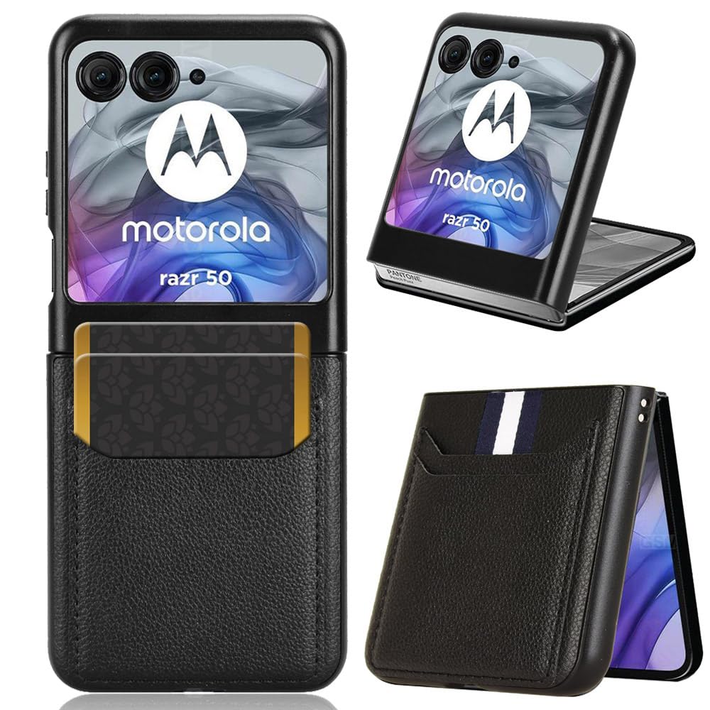 Custodia a portafoglio in pelle per Motorola Razr 40 Ultra con tracolla, organizer per carte, cordino, custodia antiurto con cerniera (1