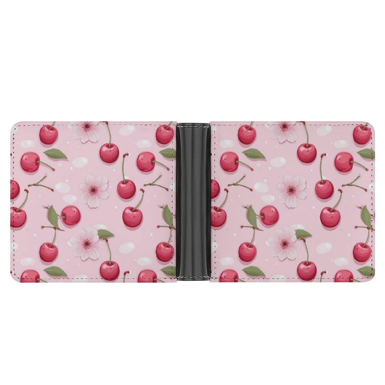 Cherry Bifold Wallet PU Leather Coin Purse Lightweight Credit Card Holder Wallet Money Clip