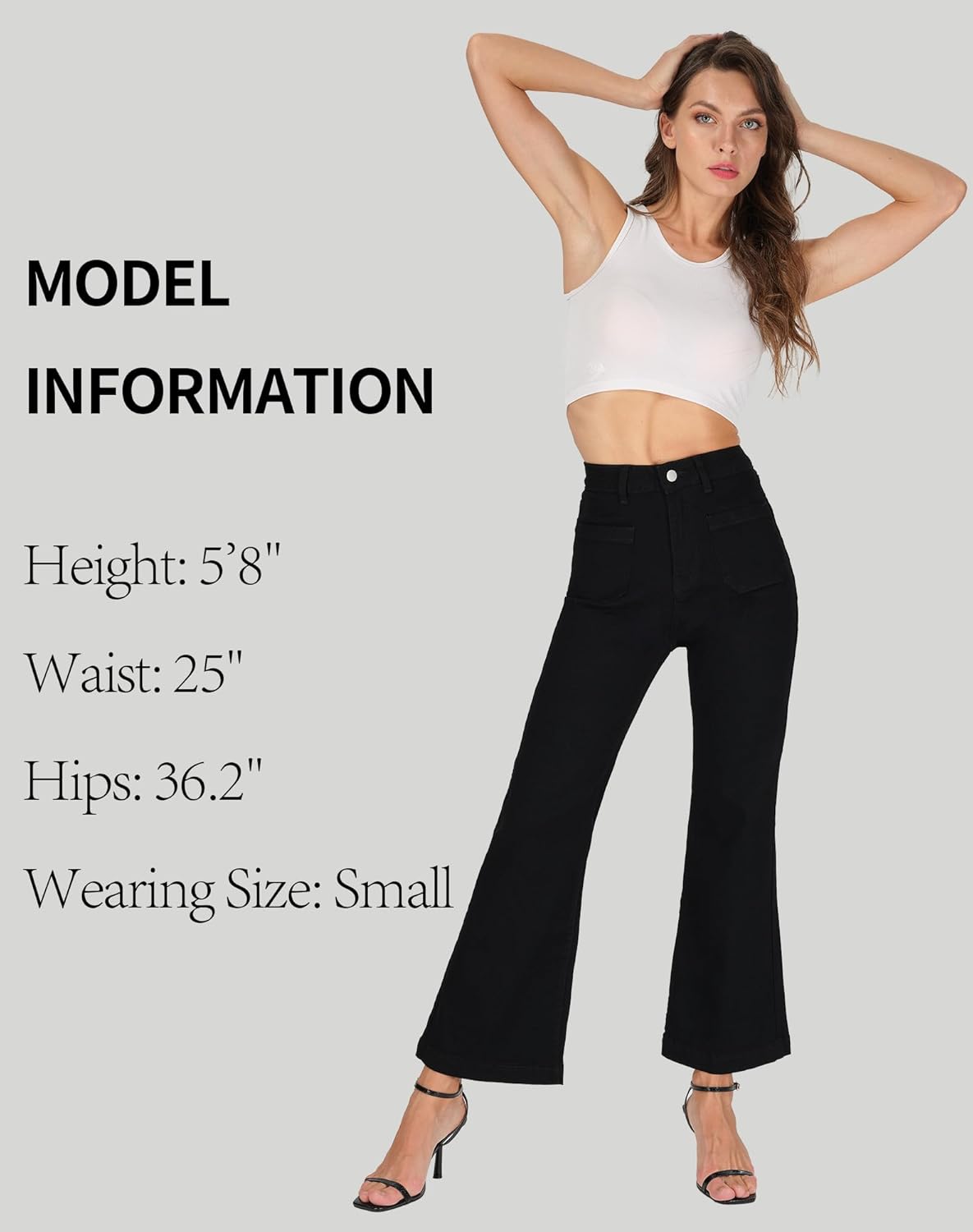 Women’s Wide Leg Petite Jeans High Waisted Stretchy Cropped Flare Jeans with Patch Pockets - Image 6