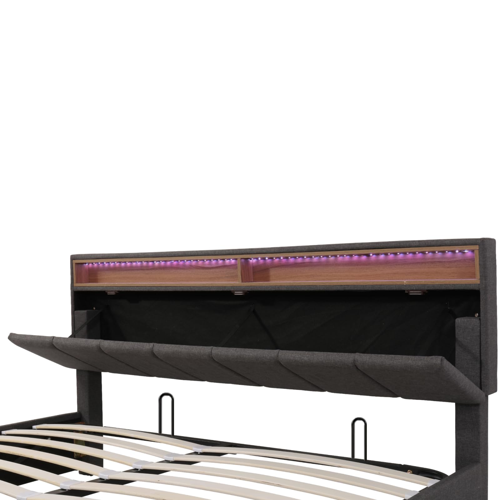 Letto con stoccaggio idraulico 160x200,Letto matrimoniale rivestito con LED,Letti imbottiti con 2 cassetti, letto funzionale giovanile,letti matrimoniali (grigio+lino-A)