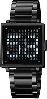 Gosasa Men’s Square Word-Matrix LED Watch Read Time in Words 30 m Waterproof Big Face Multifunctional Date Wristwatch Vintage Luxury Business Dress Timepiece Stainless Steel or Gold/Silver Toned Leather Strap Gift for Men