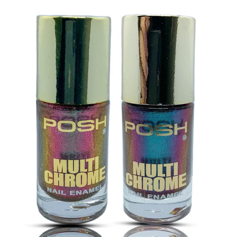 PoshMulti chrome Nail polish Quick Dry 5-Toxin Free, Color Shifts 9ml Nail Enamel Combo Pack of Avocado Pink & Charismatic Blue