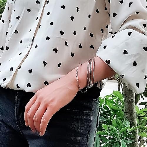 Linnalove Fashion Shiny Thin Round Stainless Steel Bangle Bracelets For Women (5 Set) #TOP1