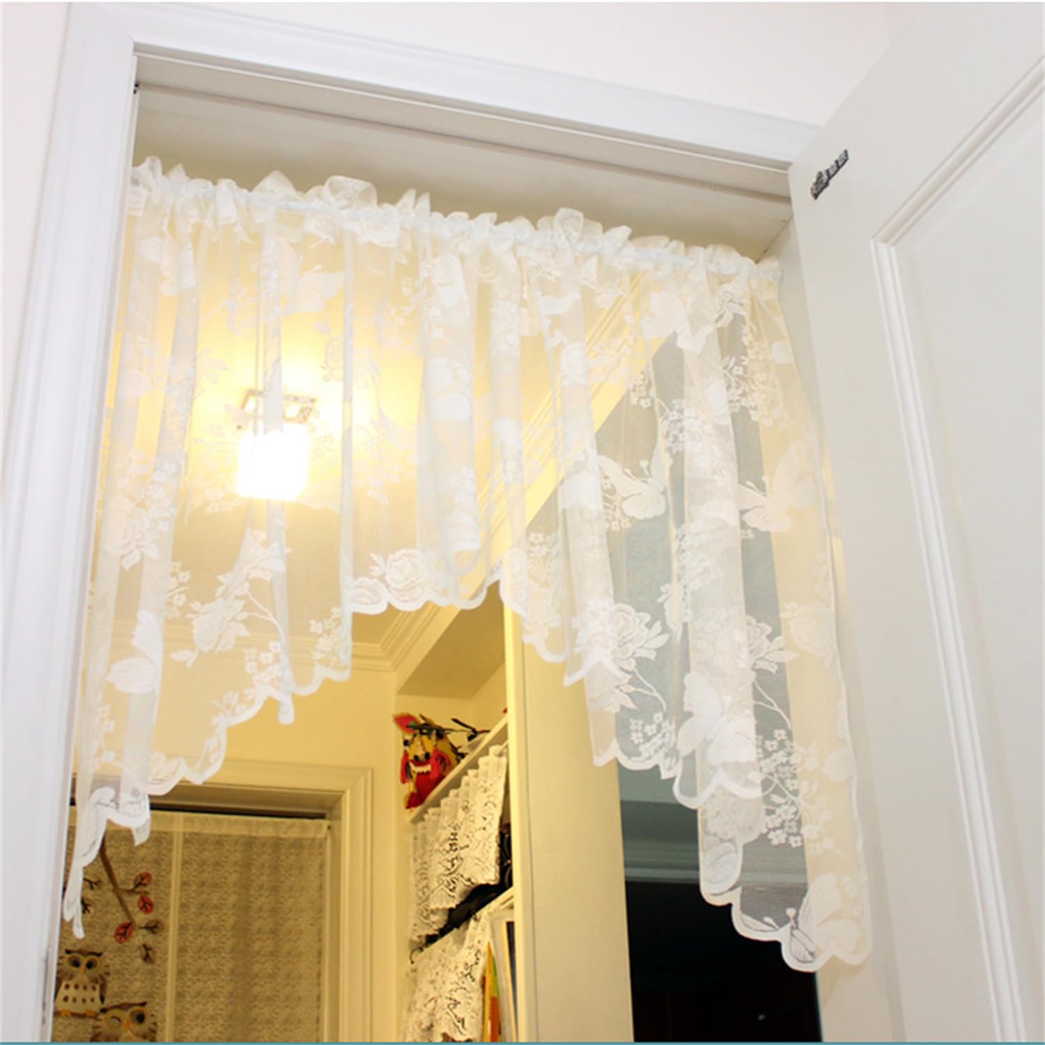 Amazon.co.jp: ホワイトレースシアーカーテンバランスキッチン