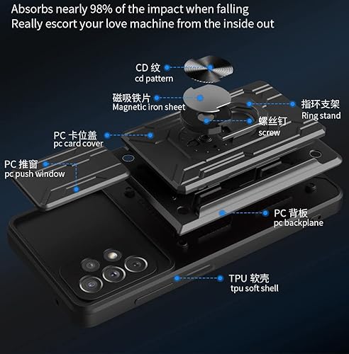 Miniatura 7 de CCSmall Funda para Samsung Galaxy A32 4G (no 5G) con soporte para tarjetas, funda de protección resistente con anillo magnético, función atril,