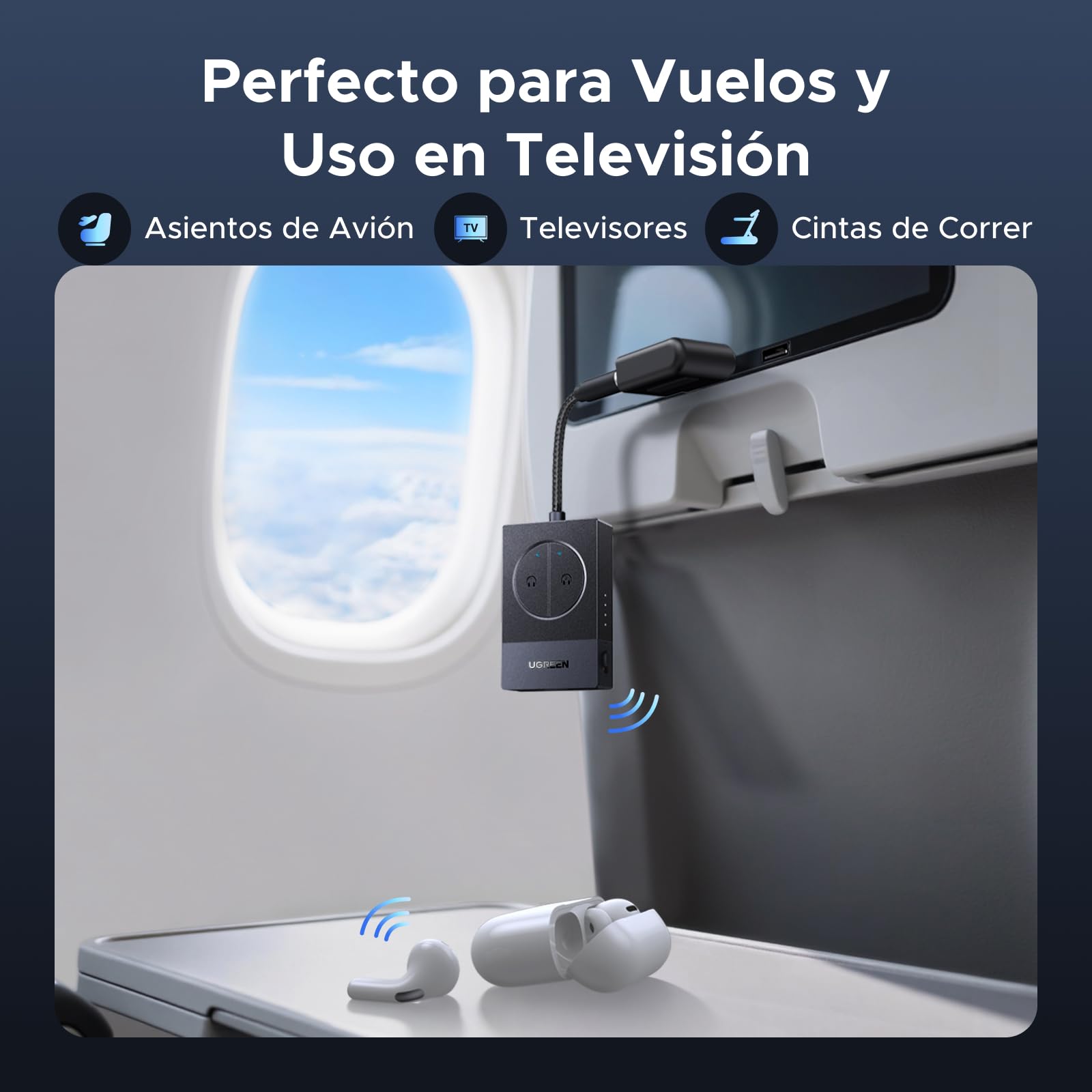 UGREEN Transmisor Bluetooth 5.4 para TV Avión Aux 3.5 mm Adaptador Transmisor Bluetooth Audio para Auriculares Altavoces