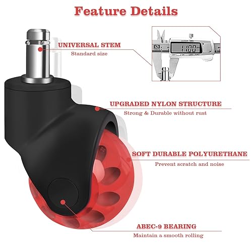 Miniatura 10 de Hirate - Ruedas de bola de 2 pulgadas, ruedas universales de rotación de 360 grados con cubierta de nailon para sillas de muebles de oficina, ruedas
