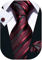 Barry.Wang Men's Silk Stripe Tie Set with Woven Necktie, Handkerchief & Cufflinks for Wedding, Business, Formal Wear