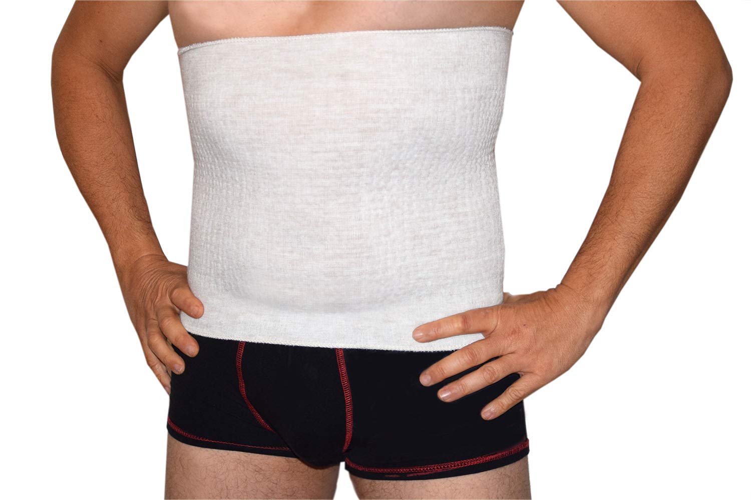 PANCERA Bandeau élastique thermique mélangé laine 50% pour dos ventre reins et foie, adulte mixte Homme femme, BIANCO