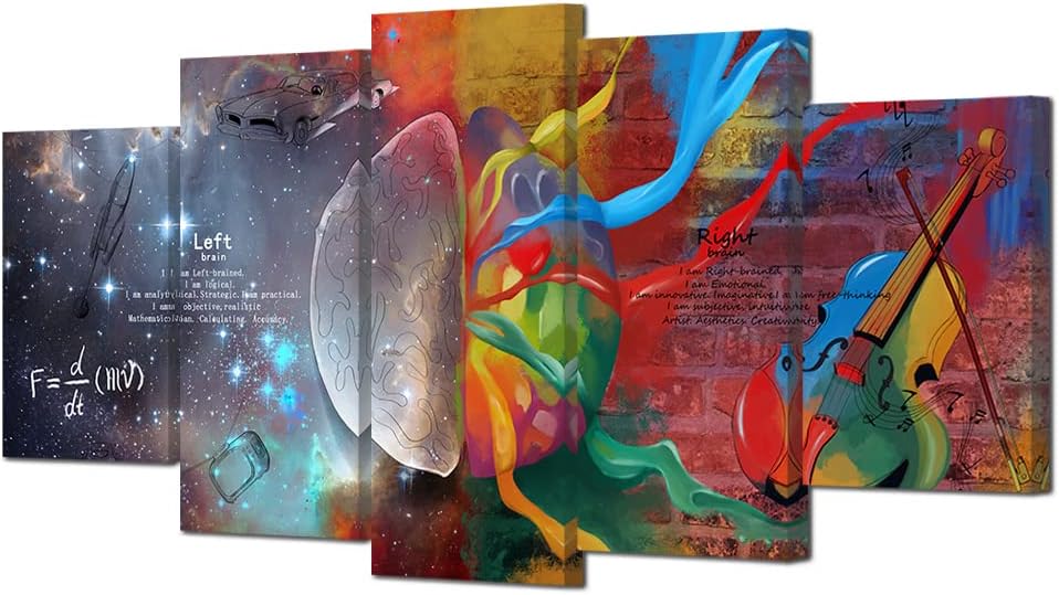 Left & Right Brain Painting Picture Prints Inspirational Motivational Wall Art Framed Science Music Piano Nebula Starry Sky Poster Picture Canvas Artwork Office Wall Decor