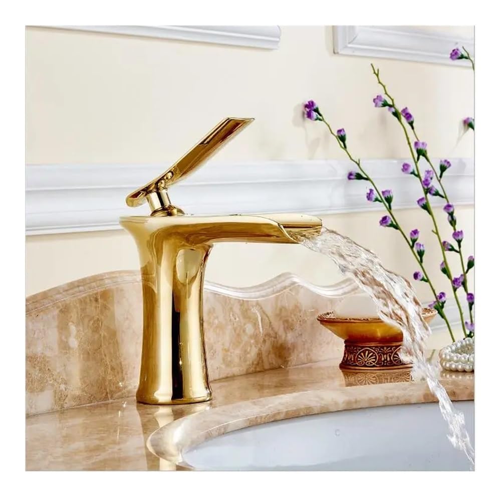 Robinet de salle de bains cascade mitigeur lavabo or en laiton antique pour évier