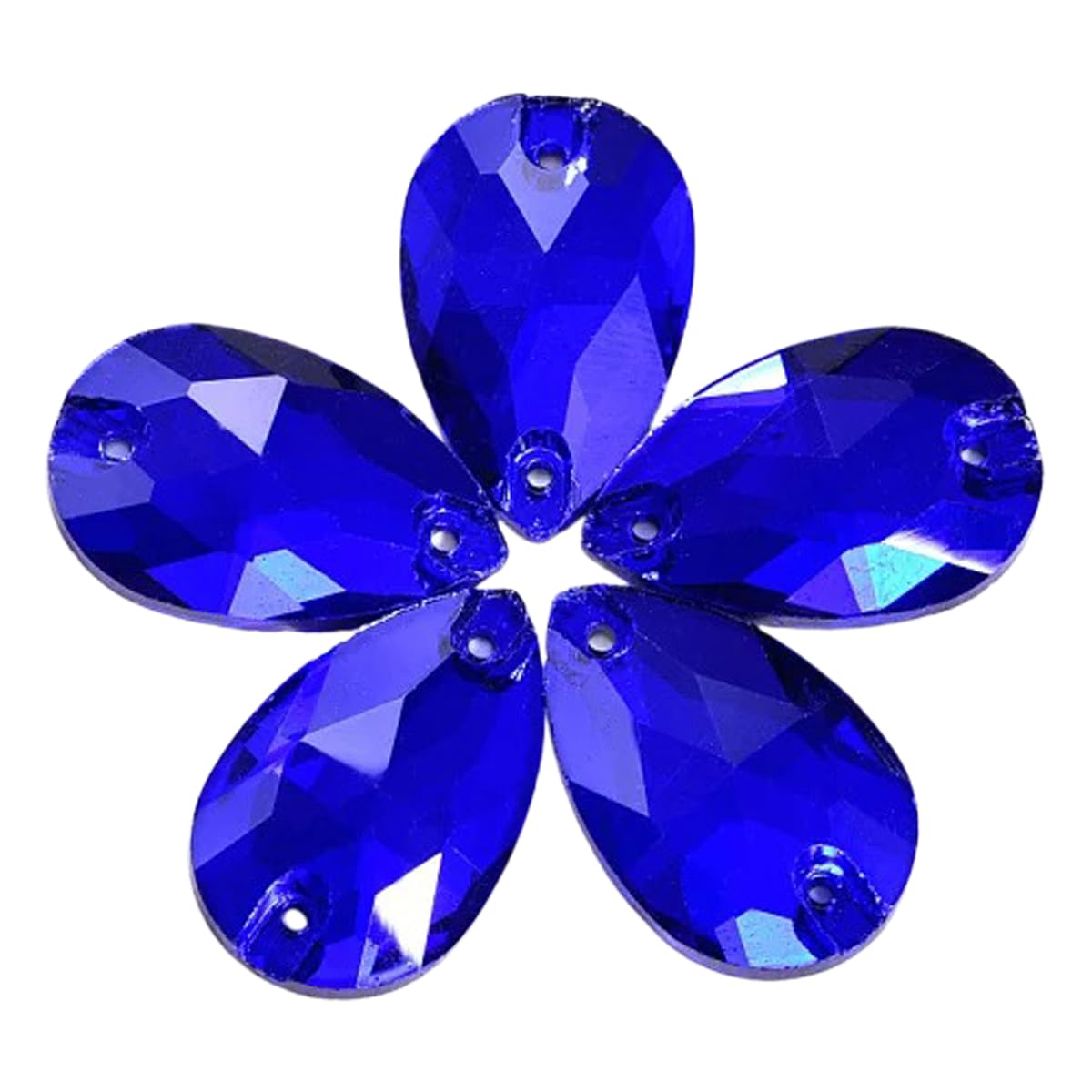 Strass goutte saphir 17x28mm à coudre avec trous pour loisirs créatifs et embellissements