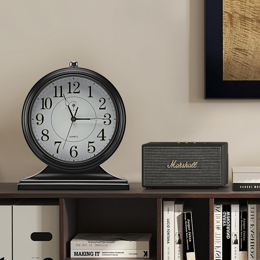 amusediy 10-inch Retro Mantel Desk Clocks,Vintage Table Clock for Fireplace,Easy to Read Décor Clocks for Living Room, Bedroom, Office, Desktop Decoration (Black)