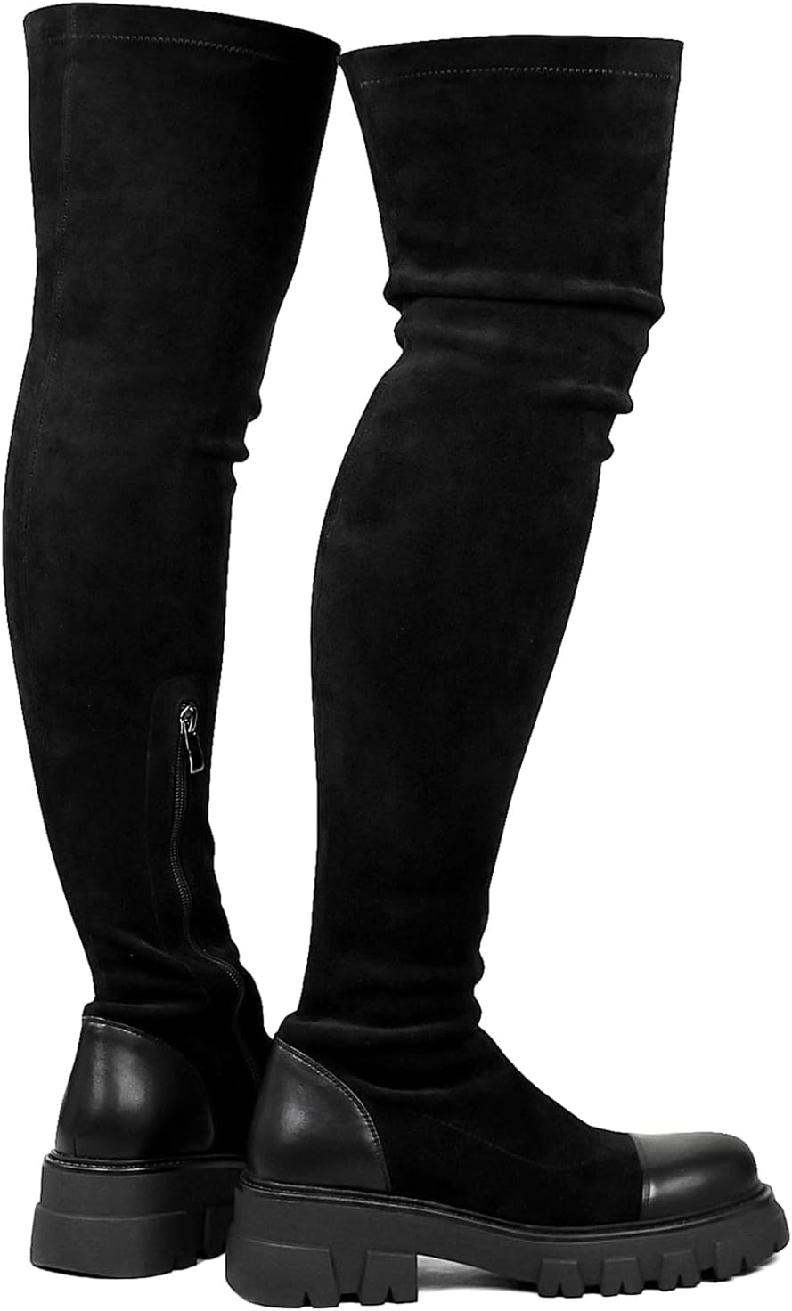 CouieCuies Thigh High Boots for women Black Platform Suede Over The Knee Boots Lug Sole Tall Boot Side Zipper Long Dress Boot - Image 5