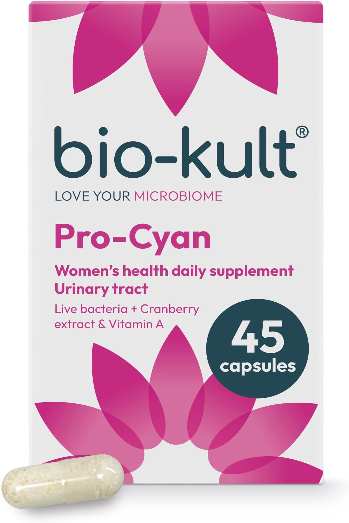 Pro-Cyan – 2 Live Bacterial Strains with Cranberry Extract (36mg PACs) & Vitamin A | Urinary Tract & Immune Support | Probiotic Supplement | Suitable for Travel & Antibiotics | 45 Capsules