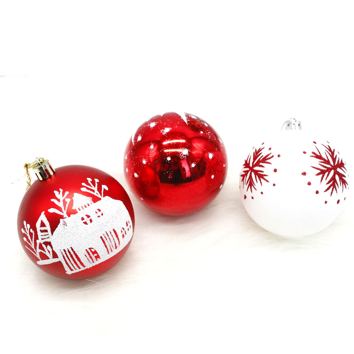 Décoration d'arbre de Noël, Ensemble de décoration de Boule de Noël 16pcs, Ensemble de décoration de Boule de décoration de Noël enBlanc argenté (Rouge Blanc)