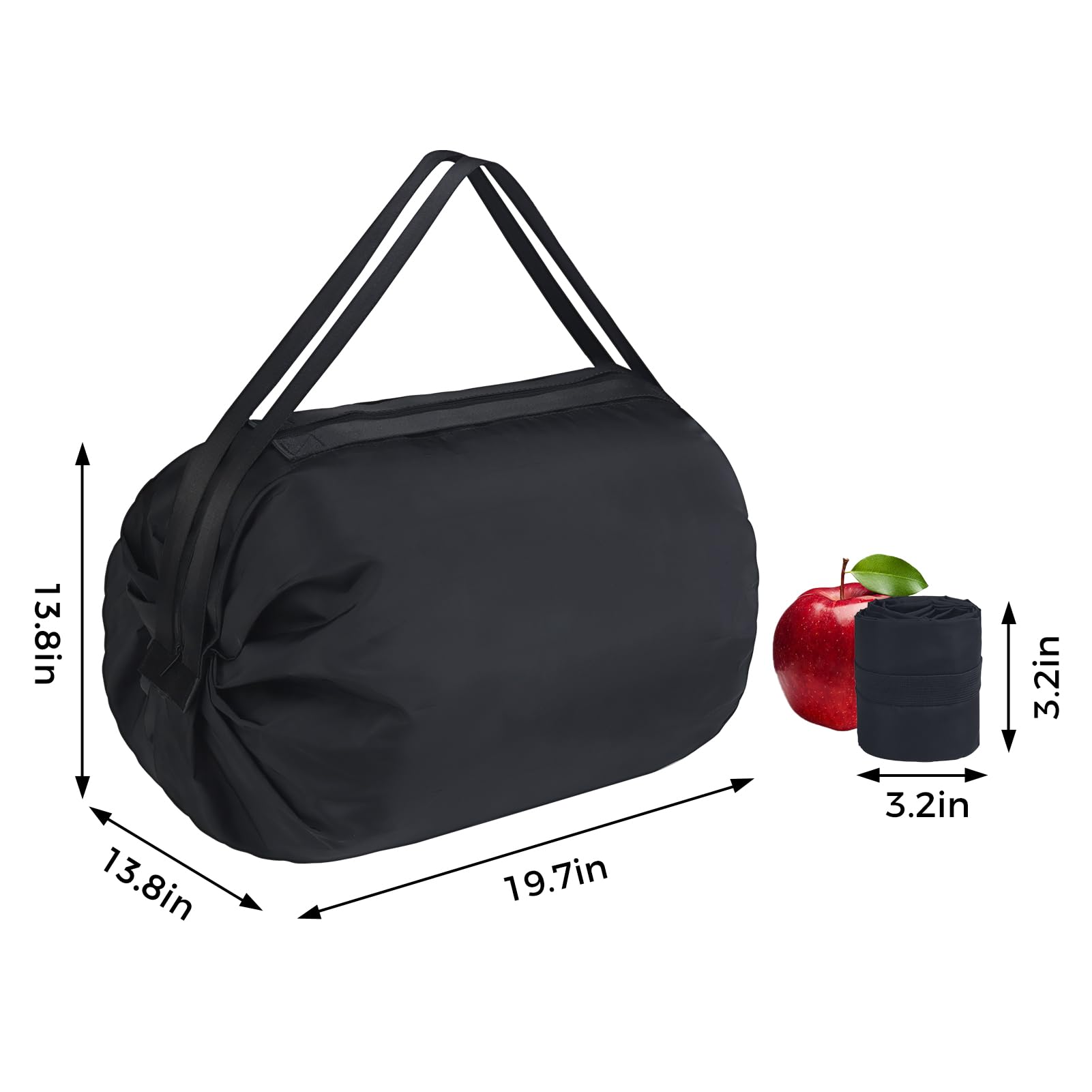 Bolsa de lona grande para artículos esenciales de viaje, bolsas de comestibles reutilizables, plegable, bolsa de viaje portátil, mochila de gimnasio de compras, 35L, Negro clásico, Grande 2